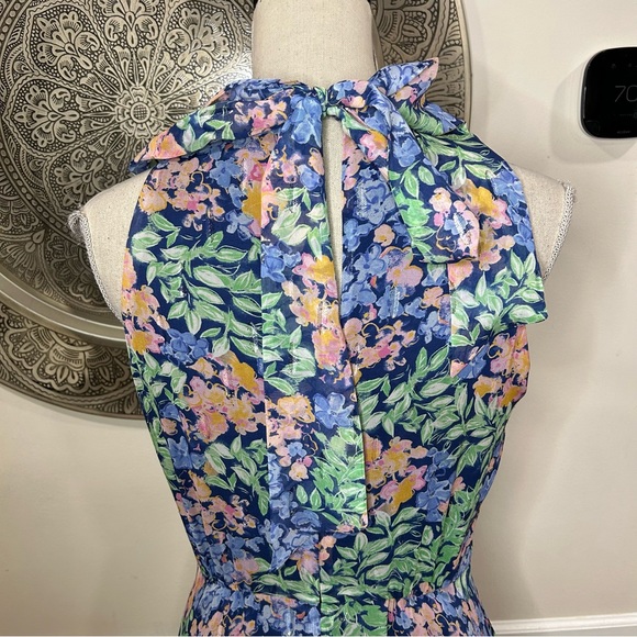 Shoshanna Midnight - Blue and Green Floral Maxi Dres with Silver Accents  Size 4 - Picture 7 of 11